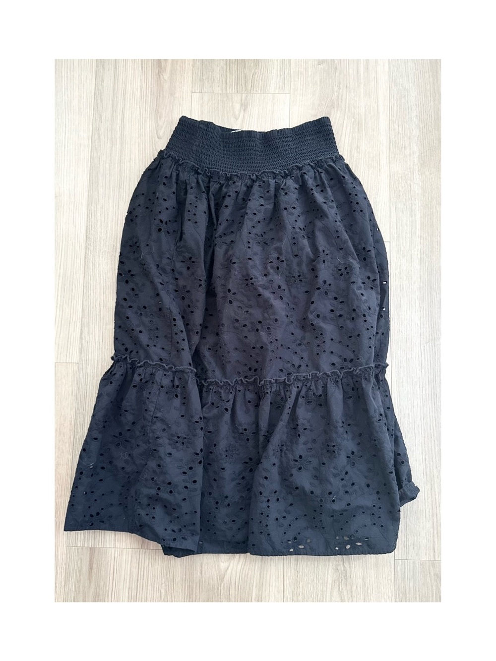 Cotton Eyelet Tiered Midi Skirt